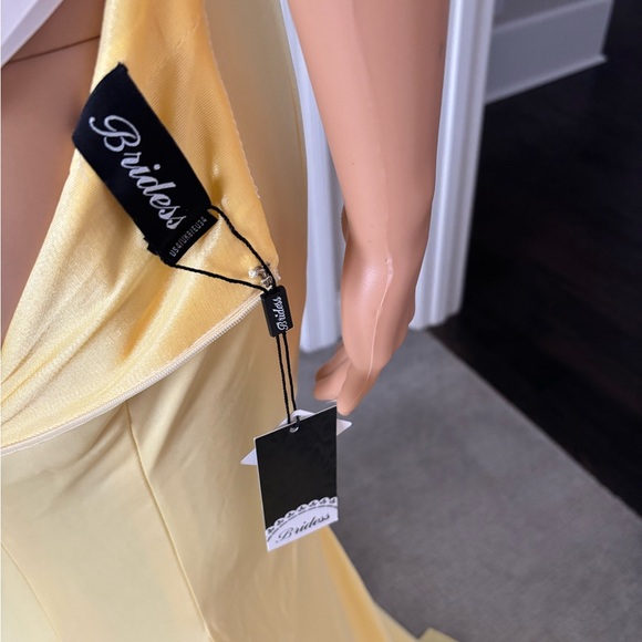 Long Formal Yellow Dress (new with tags) Spaghetti Straps, Split-Front, Backless - Picture 13 of 14